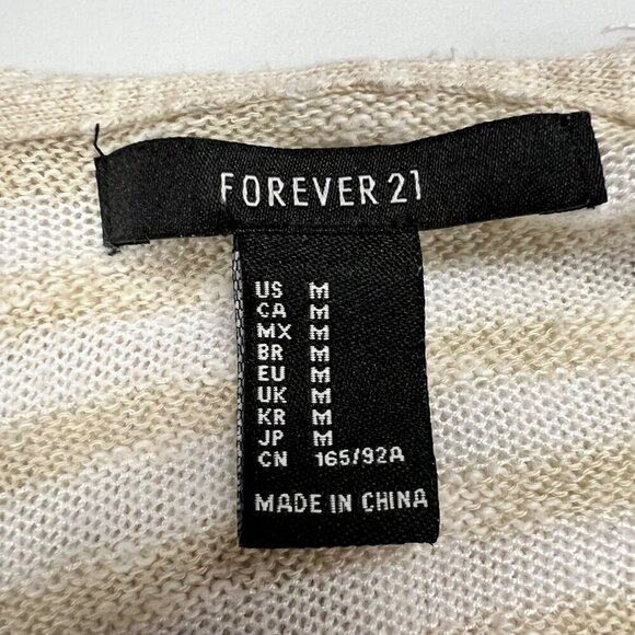 Forever 21 Open Front Waterfall Long Sleeve Hooded Cardigan Beige/White Stripe M - Picture 11 of 11